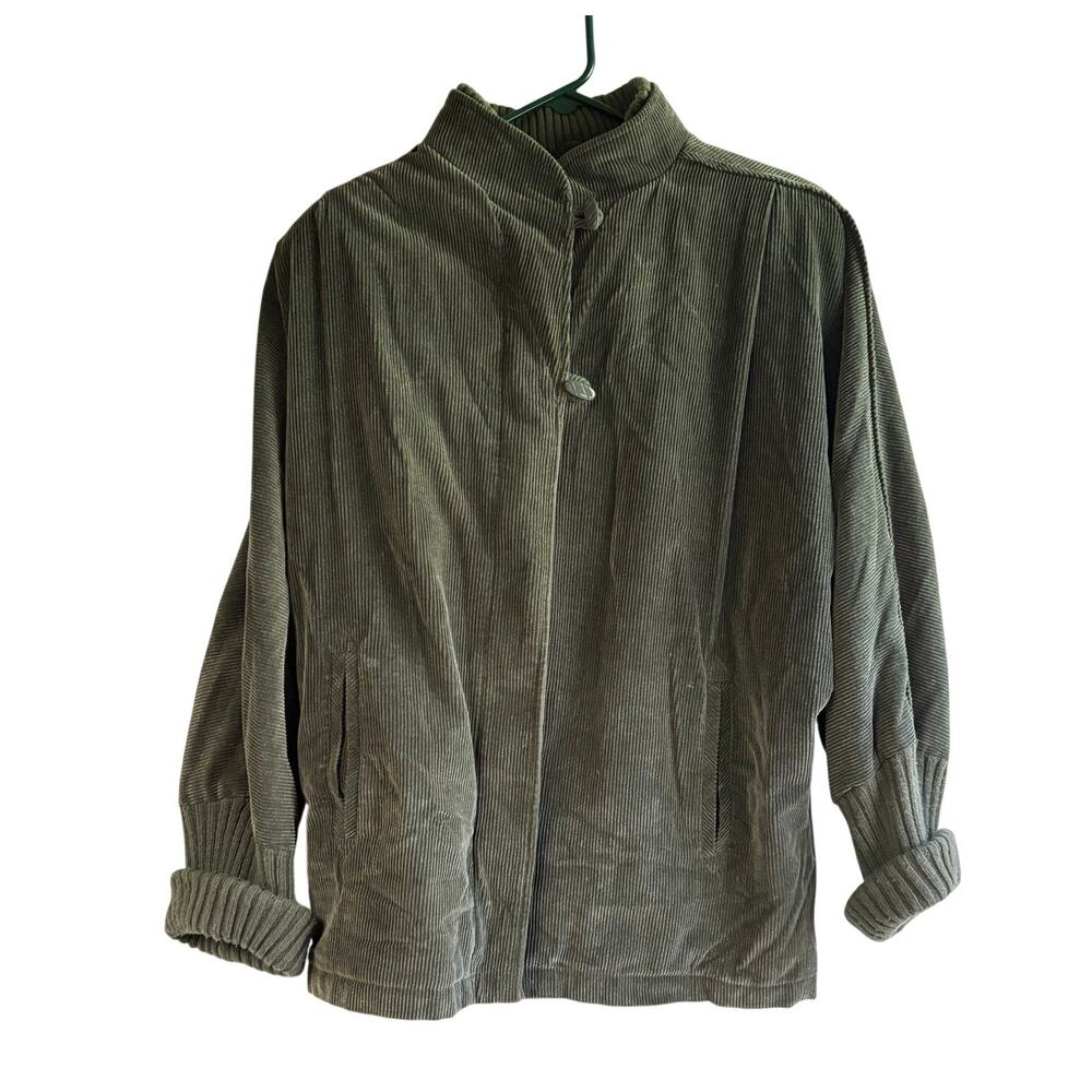 Studio Michelle Stuart Corduroy Jacket Olive Green Zip Button Small